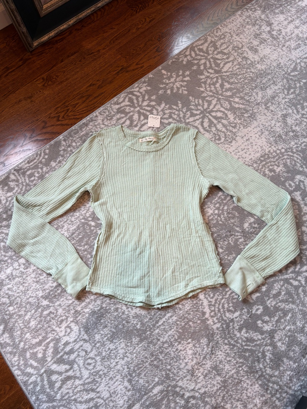 We The Free Sage Green Waffle Knit Long Sleeve Tee